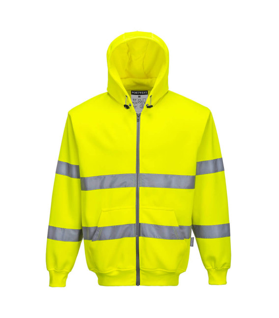 Sweat zip hivis à capuche de travail Jaune Portwest