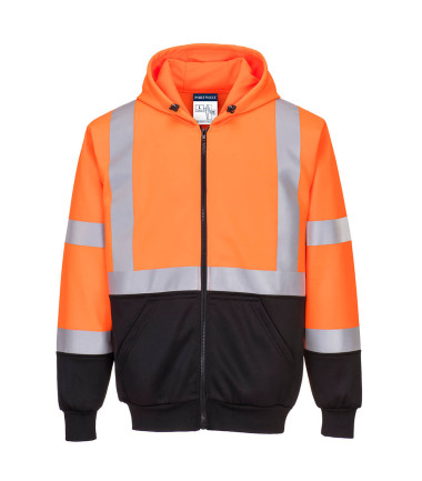 Sweat hi-vis bicolore zipp&eacute; &agrave; capuche de travail Orange/Noir Portwest