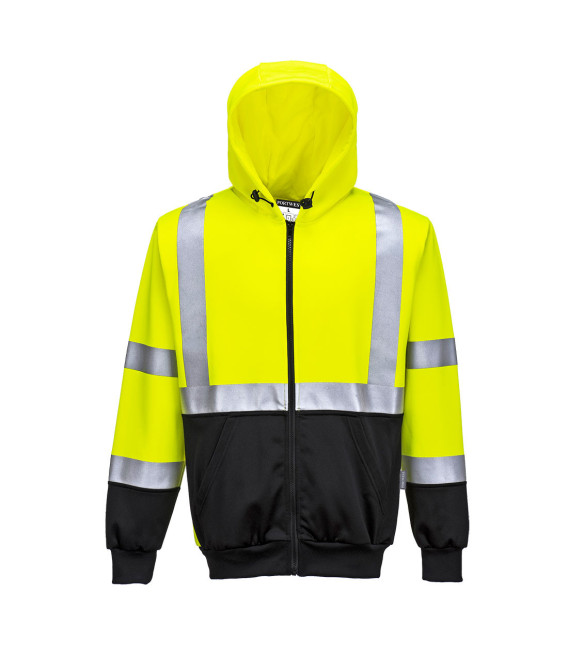 Sweat hi-vis bicolore zippé à capuche de travail Jaune/Noir Portwest