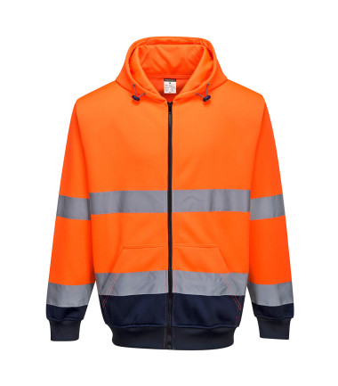 Sweat &agrave; capuche bicolore &agrave; zip de travail Orange/Bleu Portwest