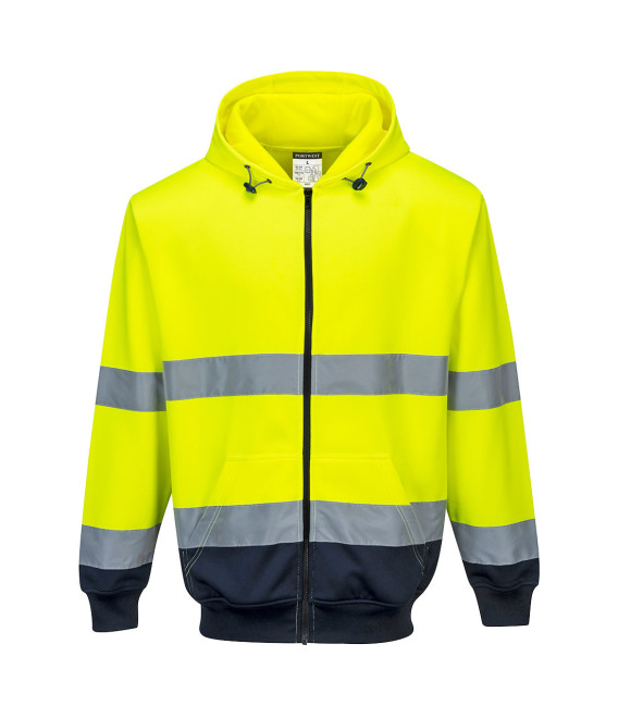 Sweat à capuche bicolore à zip de travail Jaune/Bleu Portwest