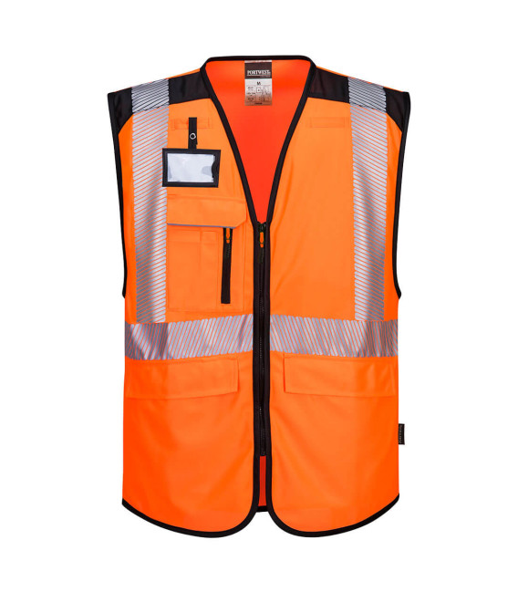 Gilet multipoches haute-visibilité pw3 de travail Orange/Noir Portwest