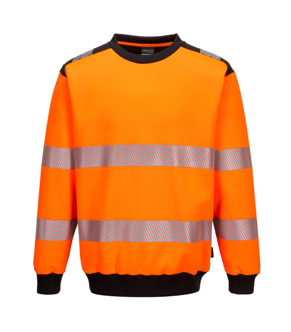 Sweat à col rond pw3 haute-visibilité de travail Orange/Noir Portwest