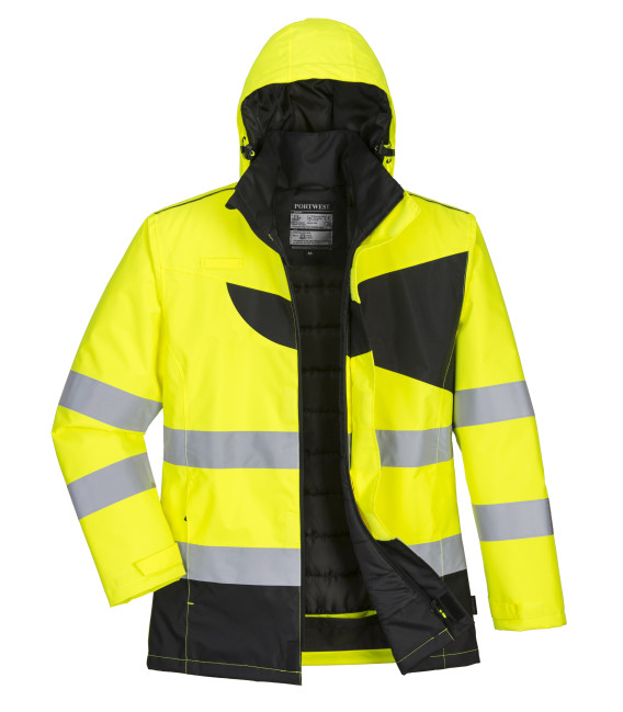 Parka d'hiver haute visibilité pw2 de travail Jaune/Noir Portwest