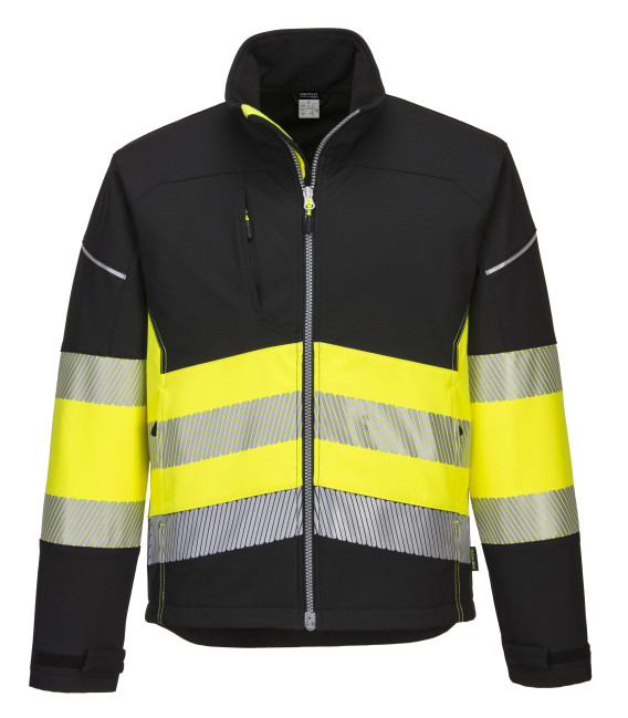 Veste softshell pw3 haute visibilité classe 1 de travail Noir/jaune Portwest