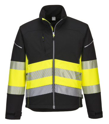 Veste softshell pw3 haute visibilité classe 1 de travail Noir/jaune Portwest