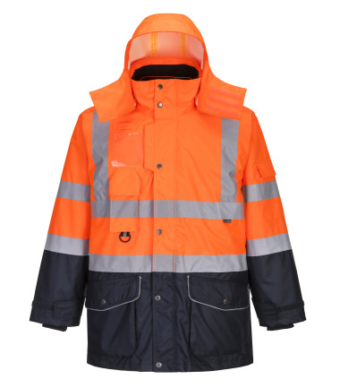 Parka haute-visibilit&eacute; 7-en-1 traffic contrast de travail Orange/Bleu Portwest