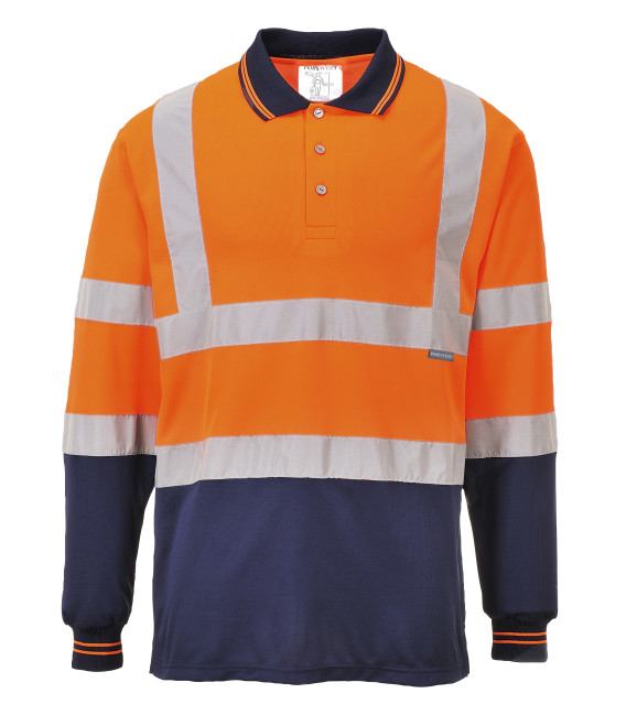 Polo bicolore manches longues de travail Orange/Bleu Portwest