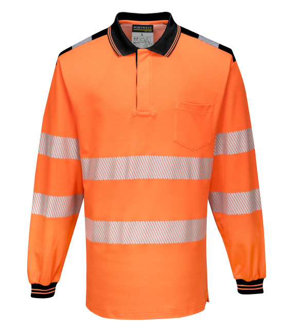 Pw3 polo haute visibilité ml de travail Orange/Noir Portwest