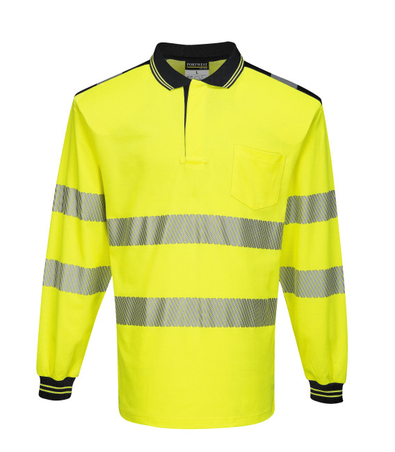 Pw3 polo haute visibilité ml de travail Jaune/Noir Portwest