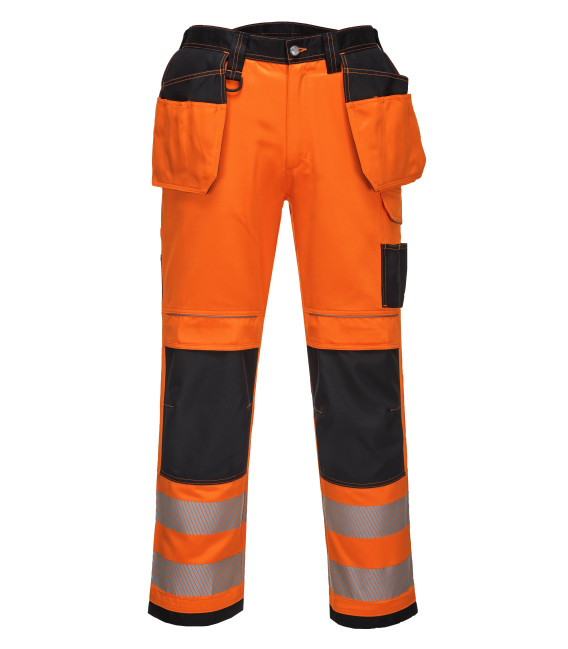 Pantalon hv pw3 poches flottantes de travail Orange/Noir Portwest
