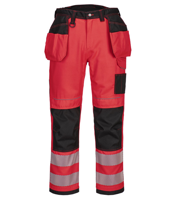 Pantalon hv pw3 poches flottantes de travail Rouge/noir Portwest