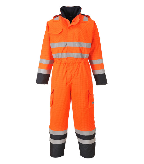 Combinaison de pluie hi-vis bizflame de travail Orange/Bleu Portwest