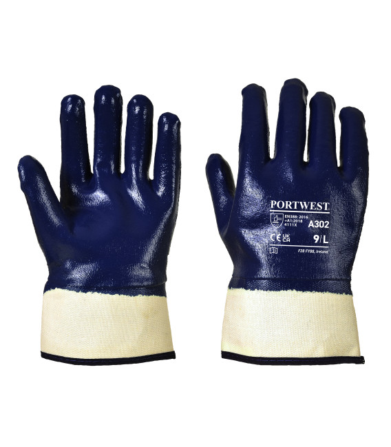 Gant nitrile tout enduit manchette de travail Bleu Portwest