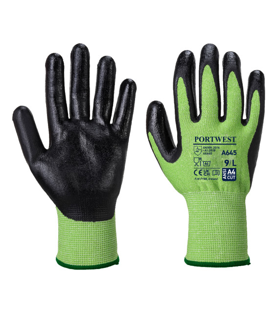 Gant greencut mousse nitrile coupure d de travail Vert/Noir Portwest