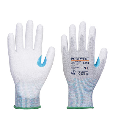 Gant paume enduite pu esd - paquet de 12 de travail Gris/Blanc Portwest